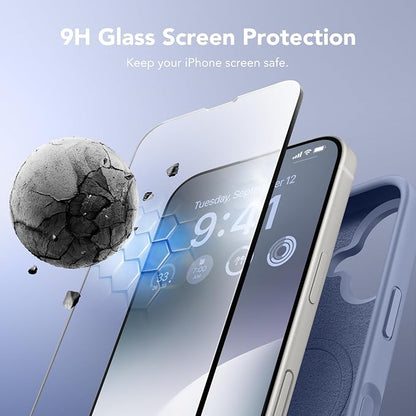 GONEZ Magnetic for iPhone 16 Case, Compatible with MagSafe, [Screen Protector + Camera Lens Protector], Liquid Silicone Shockproof Protective Phone Case for iPhone 16 6.1", Lavender Gray