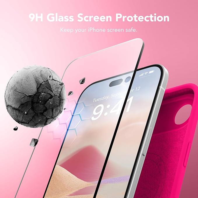 Magnetic for iPhone Air Case, Compatible with MagSafe, [Full Camera Protection][Screen Protector] Silicone Shockproof Protective Phone Case for iPhone 17 Air 6.5", Hot Pink