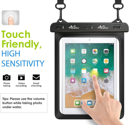 MoKo Waterproof Tablet Case, Tablet Pouch Dry Bag Compatible with iPad 10th, iPad Pro 11 2022, iPad 9/9.7/10.2, iPad mini 6/5/4/3, iPad Air 5/4, Air 3, Galaxy Tab S6/S7, Tab A 9.7, Up to 12", Black