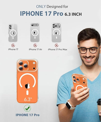 Compatible with iPhone 17 Pro Case Clear, Built-in Screen Protector, [Compatible with MagSafe] Full Body Rugged Phone Case, Shockproof Protective Magnetic Cover for 17Pro 6.3" (Clear)
