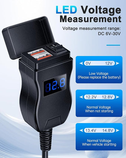 EXTRACTME Motorcycle USB Charger, Total 36W Dual USB QC3.0 Motorcycle Phone Charger with Voltage Monitor & ON/Off Switch, ATV/Motorcycle Accessories for All Phone, Tablet, GPS(Blue)