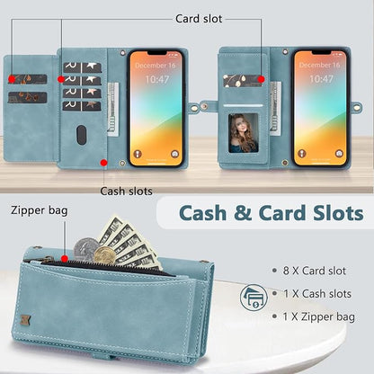 Wallet Case for iPhone 13 Pro with Card Holder/Crossbody Wallet/Strap| RFID Blocking | Magnetic | Kickstand | Detachable | PU Leather Phone Case for iPhone 13 Pro,6.1 in,Blue
