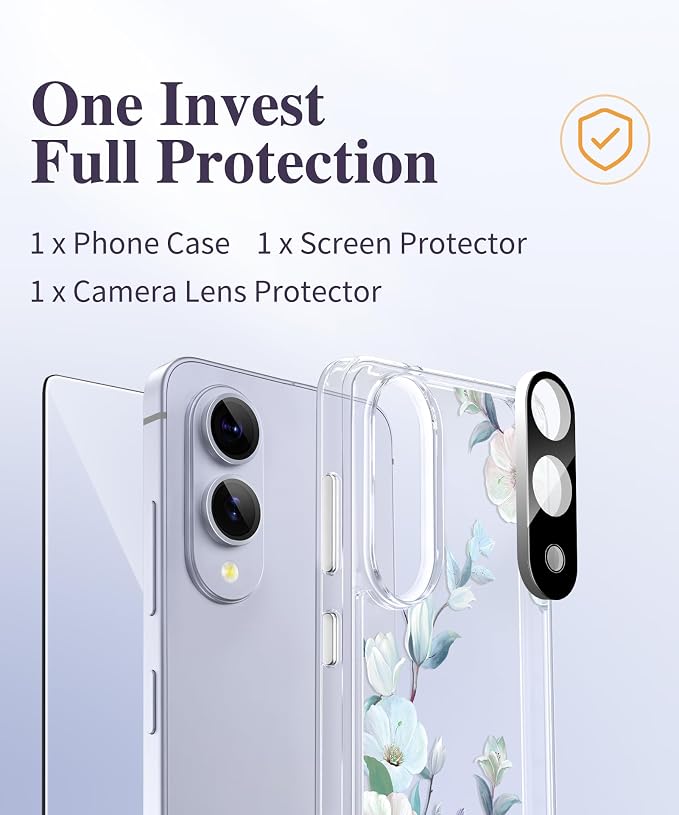 GVIEWIN for Samsung Galaxy S25 Edge Case, Clear Floral Shockproof Protective Women Phone Case, Non-Yellowing, Screen&Camera Lens Protector for Galaxy S25 Edge 6.7",Delphinium/Grey