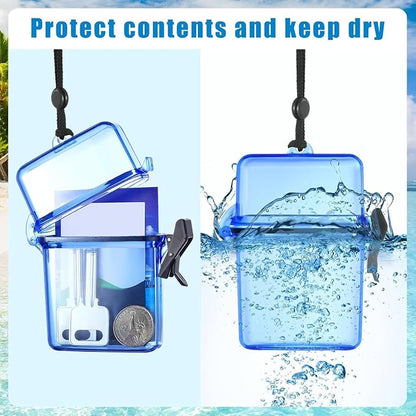 Outus 3 Pcs Waterproof ID Badge Holder Case with Waterproof Buckle Floating Sports Case Locker with Adjustable Hanging Rope Plastic Card Dry Box(Clear, Blue, Red,4.72 x 2.95 x 1.57 in,Classic)