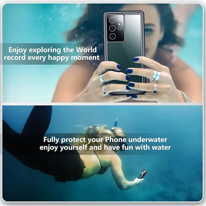 SPIDERCASE Designed for Samsung Galaxy S22 Ultra Case, Waterproof Built-in Screen Protector Full Protection Heavy Duty Shockproof Case, Blue/Clear
