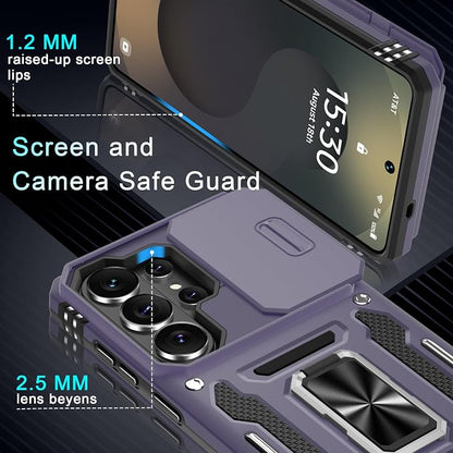DEERLAMN Case for Samsung Galaxy S26 Ultra 6.9-Inch with Slide Camera Cover+Screen Protector(1 Pack), Rotated Ring Kickstand Military Grade Shockproof Protective Cover-Deep Purple