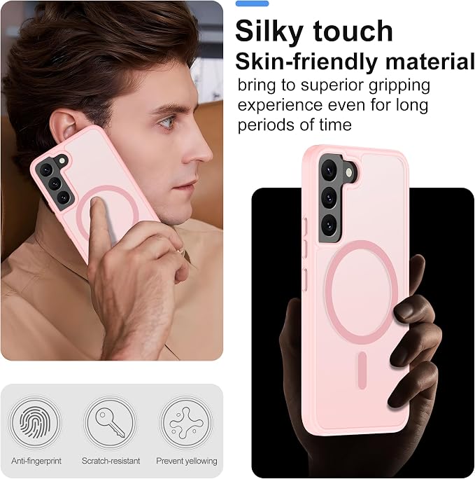 Pilaru for Samsung Galaxy S22 Case [Compatible with Magsafe] Translucent Matte Magnetic Phone Case,Slim Thin Duty Shockproof Protection Cover with 2pc HD Screen Protector-Pink