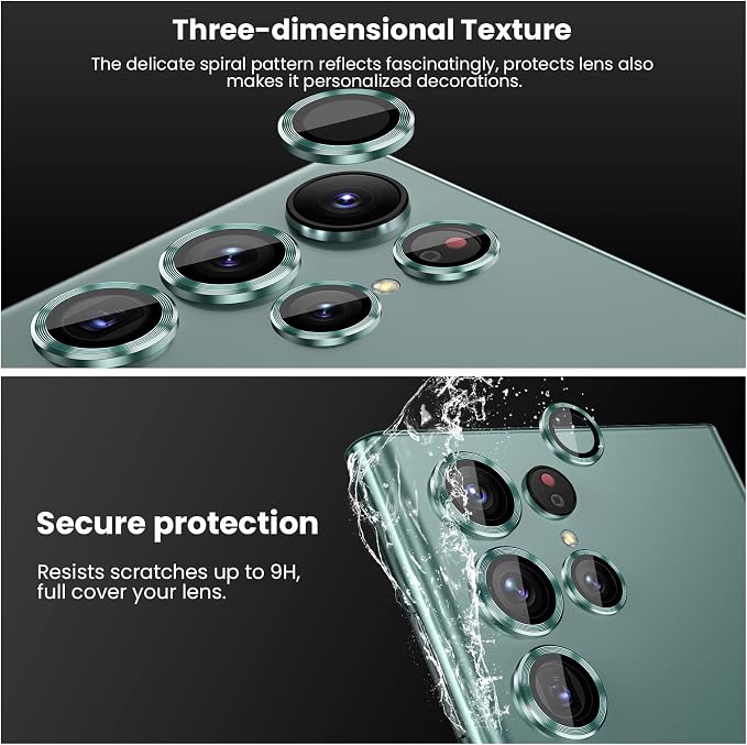 Tensea [3+2PCS for Samsung Galaxy S22 Ultra Camera Lens Protector, 9H Tempered Glass Camera Cover Screen Protector Metal Individual Ring for S22 Ultra 5G 2022 [Installation Tray][Removal tool]- Green
