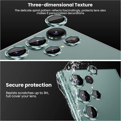 Tensea [3+2PCS for Samsung Galaxy S22 Ultra Camera Lens Protector, 9H Tempered Glass Camera Cover Screen Protector Metal Individual Ring for S22 Ultra 5G 2022 [Installation Tray][Removal tool]- Green