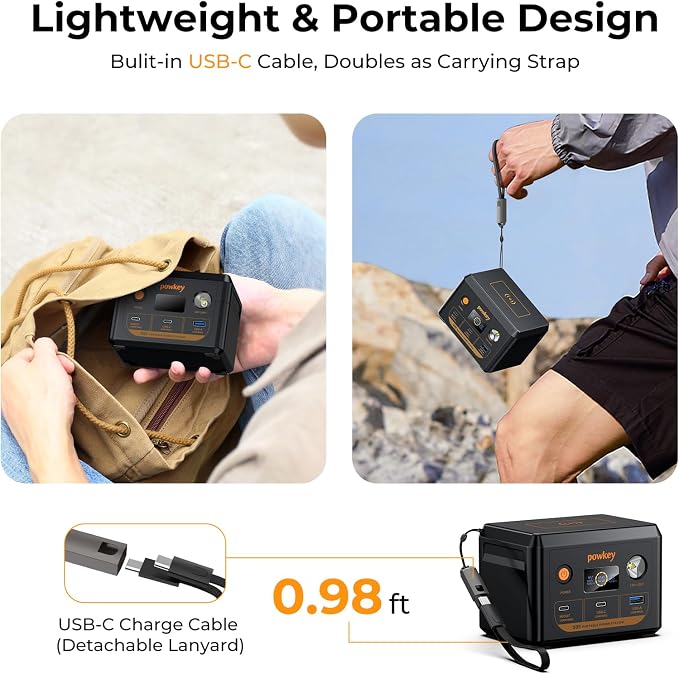 powkey Laptop Power Station 100W Portable Charger PD 3.0 Fast Charging 96Wh LiFePO4 Power Bank with USB-C Cable,Battery Backup for Laptop Phone Travel Camping Office Emergency Home