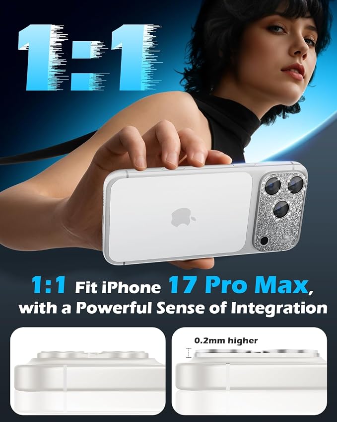 imluckies Compatible with iPhone 17 Pro Max Camera Lens Protector Bling, Ultra HD Tempered Glass Shiny Diamond Camera Plate Sparkle Screen Protection, 9H Anti-Scratch & Easy Install, Glitter Gray