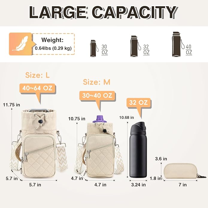 AGLOD Water Bottle Carrier Bag with Strap, Water Bottle Holder Crossbody Bags for Women Men for Walking, Hiking,Cycling
