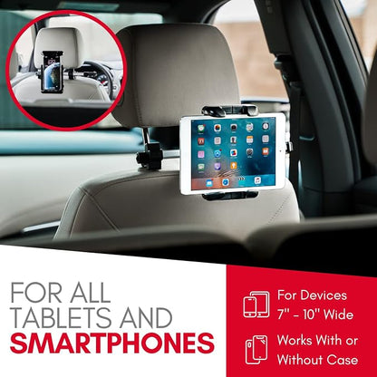 Macally Tablet Holder for Car Headrest - Adjustable iPad Headrest Mount for Car - Super Secure Car iPad Holder Backseat Kids - Fits All 4.7-12.9" Back Seat Devices (iPad Pro/Air/Mini, Nintendo Switch)