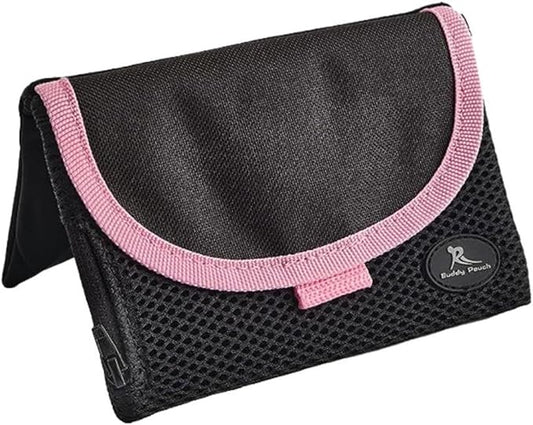 Running Buddy Magnetic Fanny Pack - Water-Resistant Belt Bag - Secure Magnetic Closure Waist Pack - Phone Belt Holder & Headphone Port - XL 6.8 x 4 in, Black/Pink