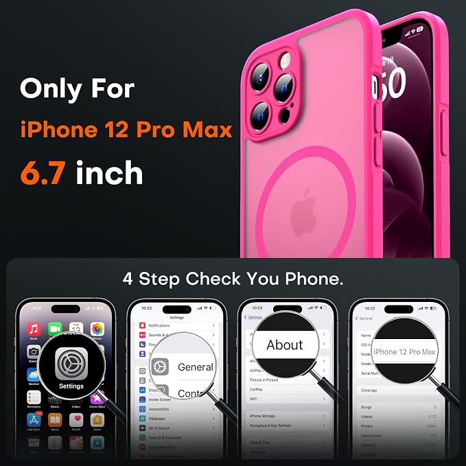 TOCOL for iPhone 12 Pro Max Case, Compatible with Magsafe Charger, Full Camera Protection, Translucent Matte for iPhone 12 Pro Max iPhone Case 6.7 inch (Hot Pink)