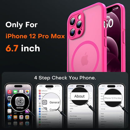 TOCOL for iPhone 12 Pro Max Case, Compatible with Magsafe Charger, Full Camera Protection, Translucent Matte for iPhone 12 Pro Max iPhone Case 6.7 inch (Hot Pink)