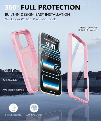 Compatible with iPhone 17 Pro Case Pink, Built-in Screen Protector, [Compatible with MagSafe] Full Body Rugged Phone Case, Shockproof Protective Magnetic Cover for 17Pro 6.3" (Pink)