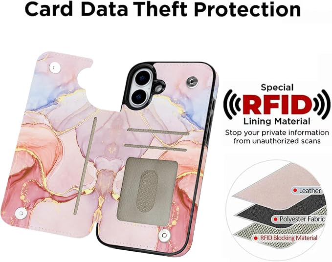 uCOLOR for iPhone 17 Wallet Case with Card Holder PU Leather RFID Blocking Design iPhone 17 flip case for Women Men Magnetic Clasp Kickstand Design 6.3 inch (Pink Purple Marble)