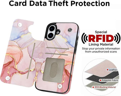uCOLOR for iPhone 17 Wallet Case with Card Holder PU Leather RFID Blocking Design iPhone 17 flip case for Women Men Magnetic Clasp Kickstand Design 6.3 inch (Pink Purple Marble)