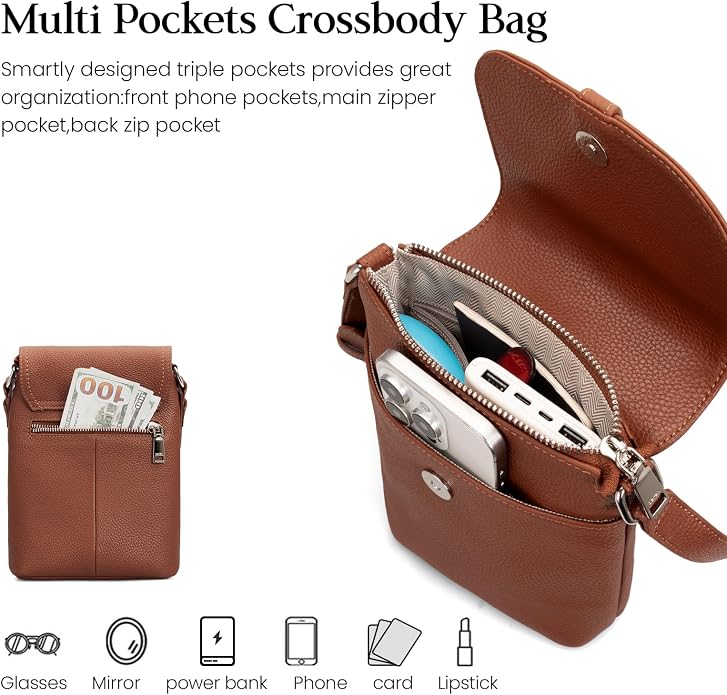 befen Genuine Leather Small Crossbody Bags for Women, Womens Cell Phone Purses Cross body Bag Purse with RFID Card Slots