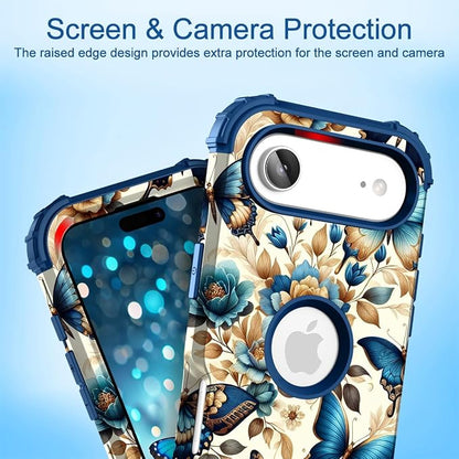 Hocase for iPhone Air Case 6.5", Heavy Duty Shockproof Protection Soft Silicone Rubber+Hard Plastic Bumpers Hybrid Protective Case for iPhone Air 2025 - Blue Butterflies