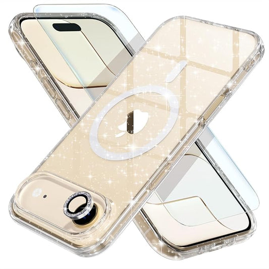 Choiche Magnetic for iPhone 17 Air Case Compatible with MagSafe, Women Cute Glitter Sparkly Phone Case with Diamond Camera Lens Protectors, Military-Grade Drop Protection 6.5" (Clear)