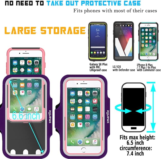 Arm Phone Holder for Running, Armband Cellphone for iPhone 15 14 13 12 11 Pro Max/XR/8 7 6s Plus, Galaxy A/S/Note Up to 6.9’’, for Exercise Gym Fitness Sports Gear-Purple