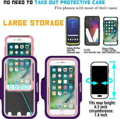 Arm Phone Holder for Running, Armband Cellphone for iPhone 15 14 13 12 11 Pro Max/XR/8 7 6s Plus, Galaxy A/S/Note Up to 6.9’’, for Exercise Gym Fitness Sports Gear-Purple