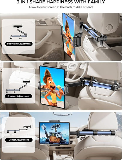 Headrest Tablet Holder for Car Accessories : [18.11-inch Long Arm] 3-in-1 Backseat Tablet Holder for Kids Road Trip Compatible with iPad Switch Smartphones & Tablets or Other 4.7-13" Devices
