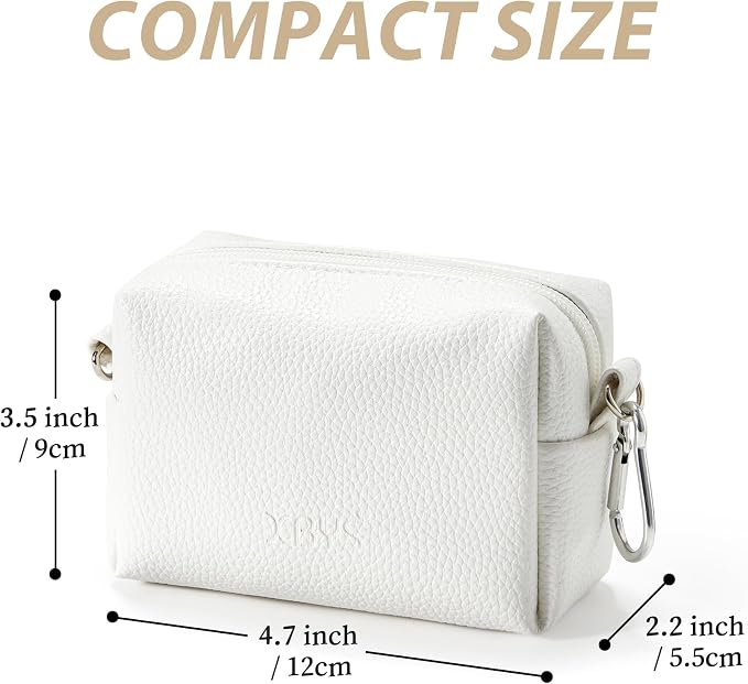 Small Tech Pouch, Waterproof Electronics Travel Case with Carabiner, Compact Cable Organizer Bags & Cases for Chargers, Power Banks, Hard Drives, Earbuds, Cords and Digital Accessories (White)