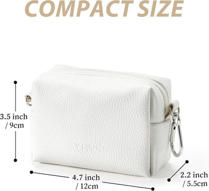 Small Tech Pouch, Waterproof Electronics Travel Case with Carabiner, Compact Cable Organizer Bags & Cases for Chargers, Power Banks, Hard Drives, Earbuds, Cords and Digital Accessories (White)