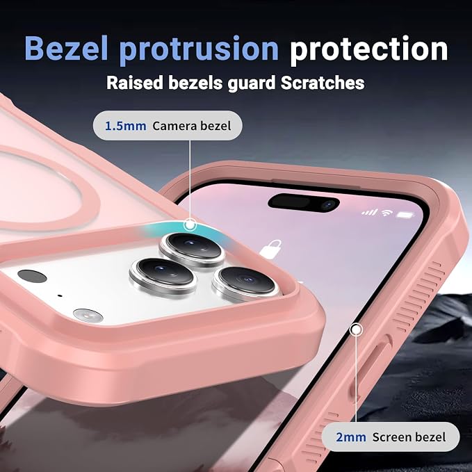 jaroco Magnetic for iPhone 17 Pro Max Case, [Compatible with MagSafe][Military Grade Drop Protection][Heavy Duty Protection][Non-Slip][Shockproof] 2-Layer Durable Bumper Phone Case 6.9''-Pink