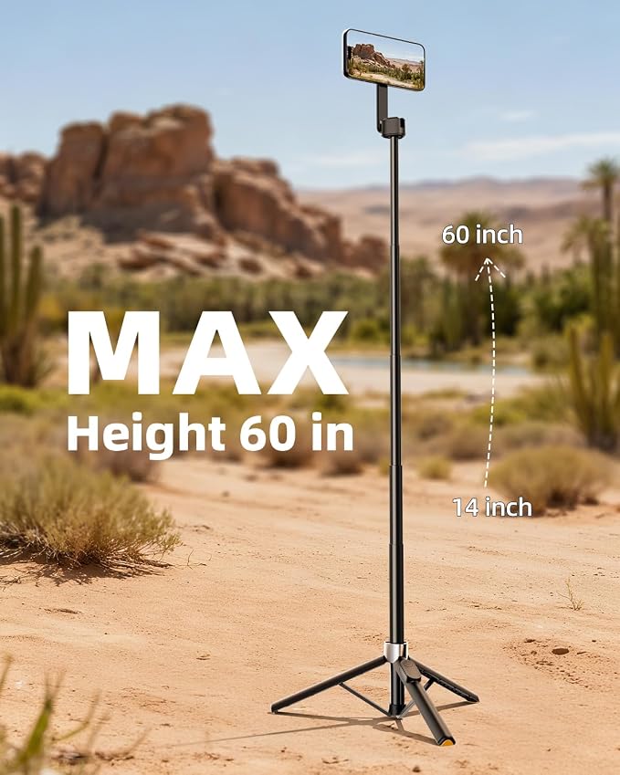 TODI 60" Magnetic Tripod for iPhone,Mini Magnetic Selfie Stick Magnetic Selfie Stick Compatible with iPhone 12-17 Series with Metal Ring