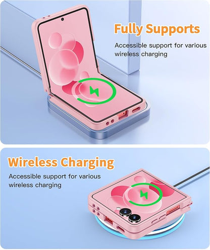 FNTCASE for Samsung-Galaxy Z-Flip-7 Magnetic Case:Translucent Matte Textured Military Grade Drop Protection Phone Cover - Durable Rugged Shockproof Protective Bumper Cases