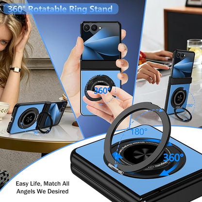 Hekodonk for Galaxy Z Flip 8 Case with 360 Rotatable Stand,[Compatible with MagSafe][Front Screen Protector],Magnetic Ring Holder with Hinge Protective Case for Samsung Z Flip 8,Blue