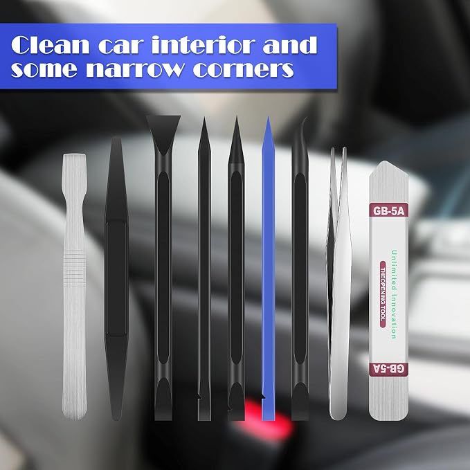 9 Pcs Plastic Scraper Crevice Cleaning Tool Ticket Scratcher Tool Carbon Fiber Non-scratch Scraper for Removing Stickers, Labels, Oil Stains, Food, Dirt