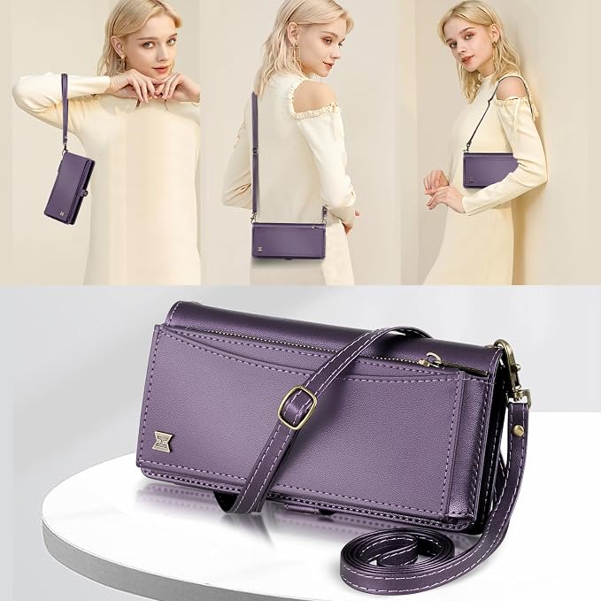 Wallet Case for iPhone 13 Pro Max with Card Holder/Crossbody Wallet/Strap| RFID Blocking | Magnetic | Kickstand | Detachable | PU Leather Phone Case for iPhone 13 Pro Max,6.7 in,Purple