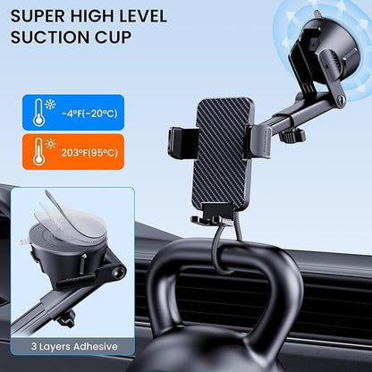 Phone Holders for Your Car [Military Grade Suction Ultra Strong Base] Cell Phone Car Holder 3 in 1 Dashboard/Windshield/Air Vent Hands-Free for iPhone Android
