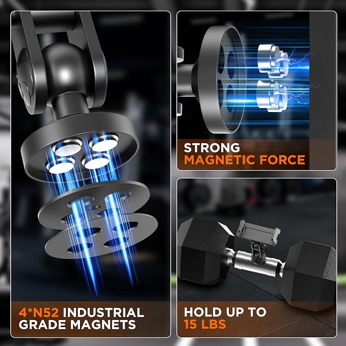 Magnetic Phone Holder |Gym Cart Series |360° Magnetic Phone Mount |Rotating Fitness Mount |Universal Metal Surface Compatibility|Accommodates 3.1"-4" Phones (Long-EU)