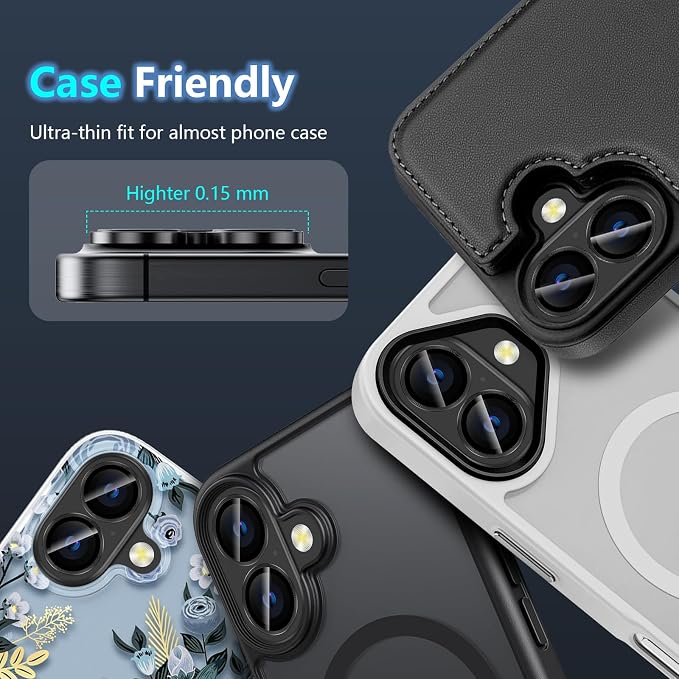 AFARER Lens Protector for iPhone 17/16/16Plus [Original Shooting Model][Strong Adsorption] Shatterproof Ultra HD Tempered Glass Rear Camera Screen Cover,Case Friendly,Colorful,1 Set