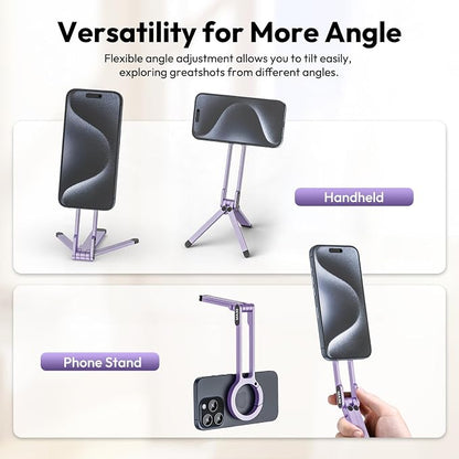 ULANZI MA30 Magnetic Phone Tripod Stand for iPhone, Aluminium Maglock Smartphone Mini Tripod Pocket Cell Phone Stand Strong Magnet Compatible with iPhone 17 16 15 14 13 12 Series, Lavender