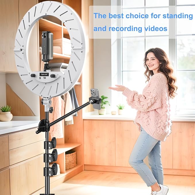 Ring Light 18" with Stand, 55w 6700K LED Light,63" Tripod,Multi-Angle Adjustable Phone Stand, for iPhone and Android Phones, CRI95, Suitable for YouTube, TikTok, Selfies (White, 18")
