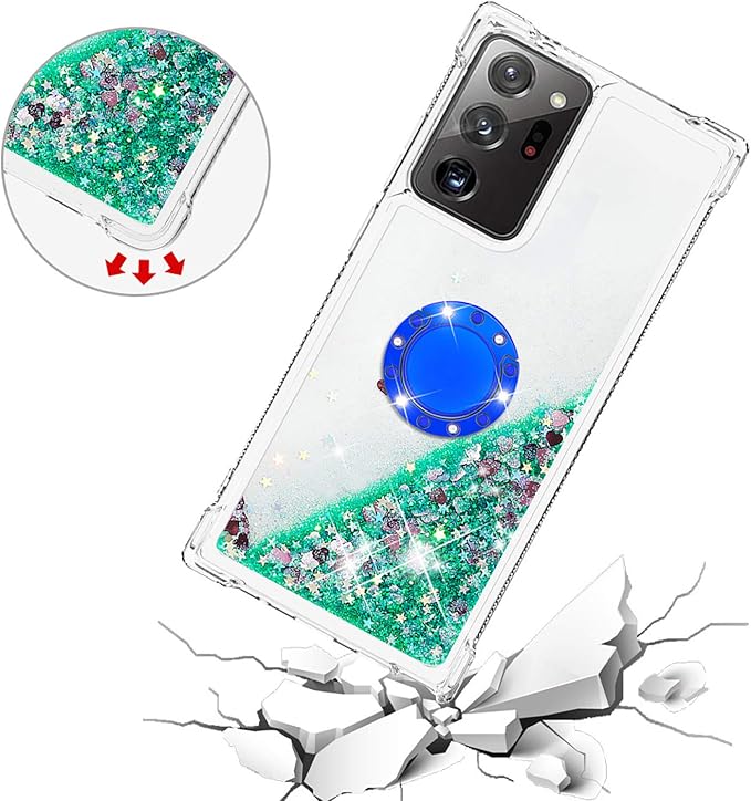 Bling Liquid Case for Galaxy Note 20 Ultra, Glitter Silicone Protection Case Bumper Liquid Phone Cover TPU Case Sparkle Sleeves with Ring Stand Resistant Compatible with Samsung Galaxy Note 20 Ultra