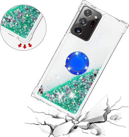 Bling Liquid Case for Galaxy Note 20 Ultra, Glitter Silicone Protection Case Bumper Liquid Phone Cover TPU Case Sparkle Sleeves with Ring Stand Resistant Compatible with Samsung Galaxy Note 20 Ultra