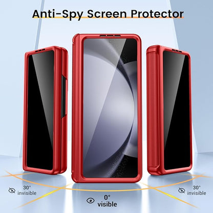VEGO for Z Fold 5 Phone Case with Stand, Built-in Privacy Screen Protector | Slide Camera Cover Full Body Hinge Drop Protection Hard PC Shockproof Phone Case for Samsung Galaxy Z Fold 5 5G 2023 - Red