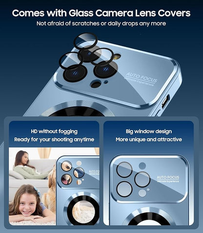 Magnetic for iPhone 15 Pro Max Case, Compatible with MagSafe, Built-in Camera Lens Protector, Logo View, Military Grade Drop Proof Phone Case Cover, Sierra Blue