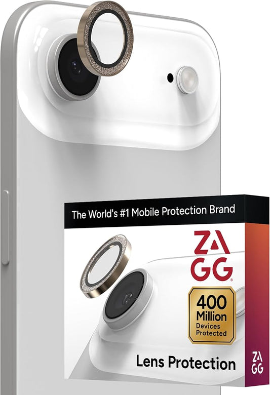 ZAGG iPhone Camera Lens Protector for iPhone Air - Gold Glitter, Camera Ring, Maximum Impact & Scratch Protection, Anti-Reflective Technology, Smudge-Resistant, Precise Fit, Glass Elite