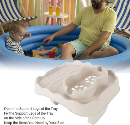 Tiiyee Hot Tub Table Tray, Inflatable Spa Drink Holder Snacks Tray Nonslip Caddy Holds 2 Drinks Adjustable Width for Outdoor Pool Hotub All Weather Aboveground Bathtub with Drain Holes(Beige)