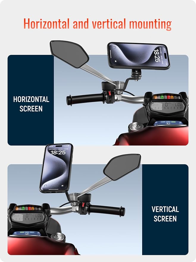 sincetop Motorcycle Rearview Mirror Phone Mount - Series Q [ Quad ] - Motorbike Phone Holder,Quick Release Aluminum Moto ATV Scooter Cell Phone Stand