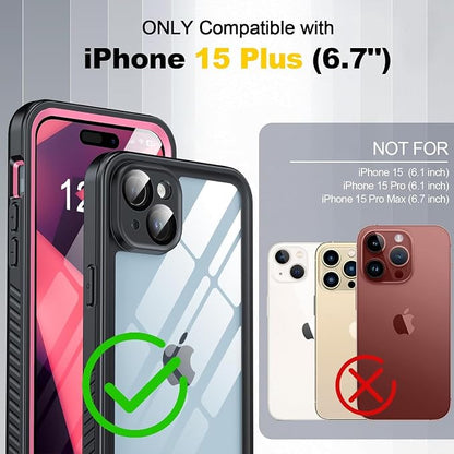 for iPhone 15 Plus Case Waterproof - Built-in Privacy Screen Protector & HD Screen Protector [IP68 Underwater] Shockproof Dustproof Full Body Protection iPhone 15 Plus Phone Case Pink